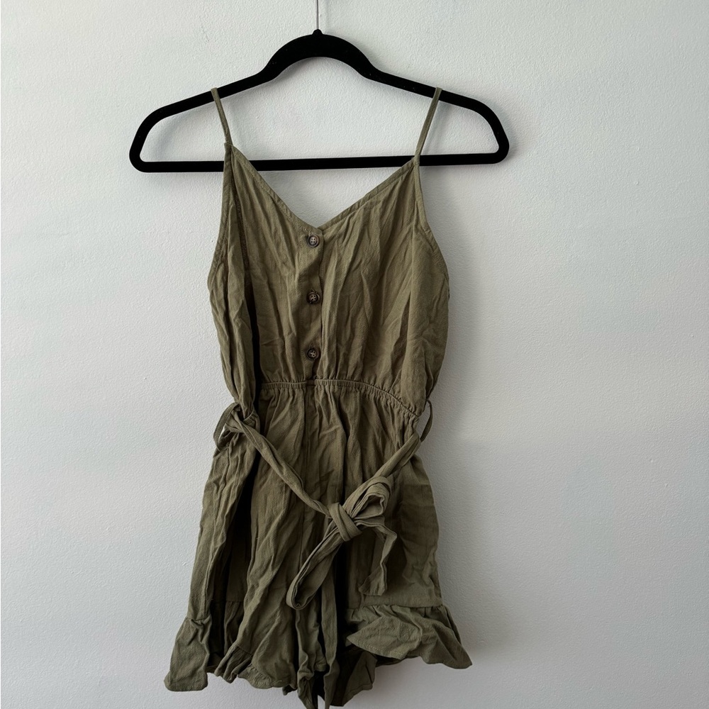 Olive Green Button-Down Romper